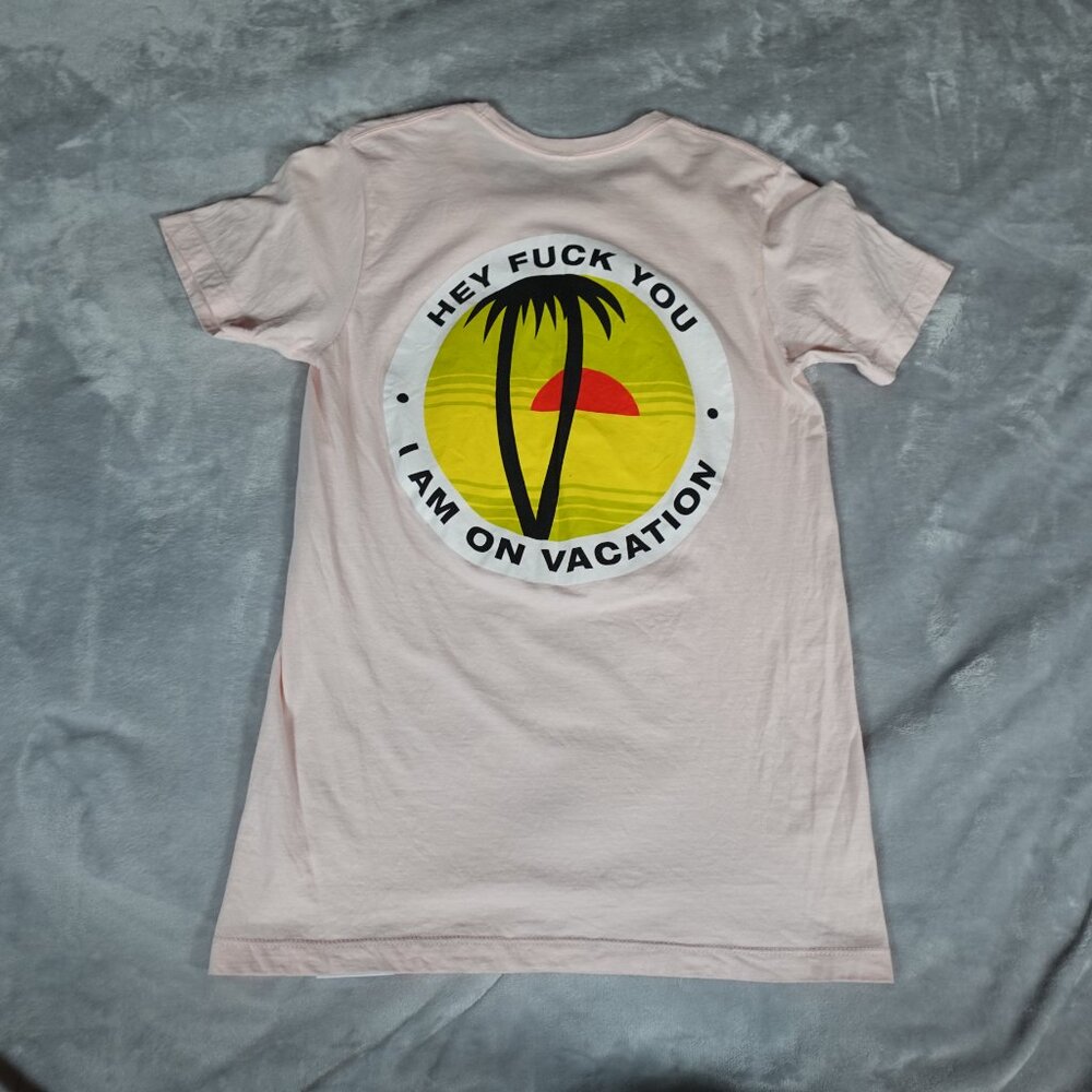 Diamond Supply Hey F*ck You Im On Vacation T Shirt Mens S Slim Fit Funny Pink